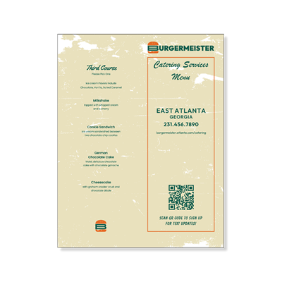 Show details for Catering Menu - Folded or Unfolded options offered