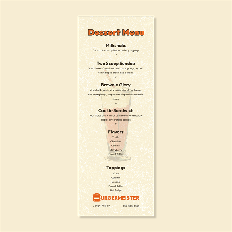 Show details for Dessert Menu - shared tier pricing
